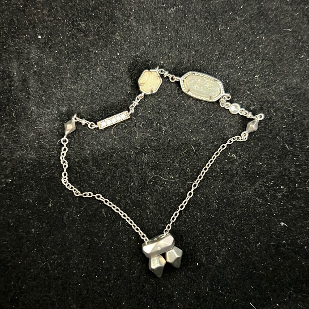 Kendra Scott adjustable sterling silver bracelet with white glimmer stones